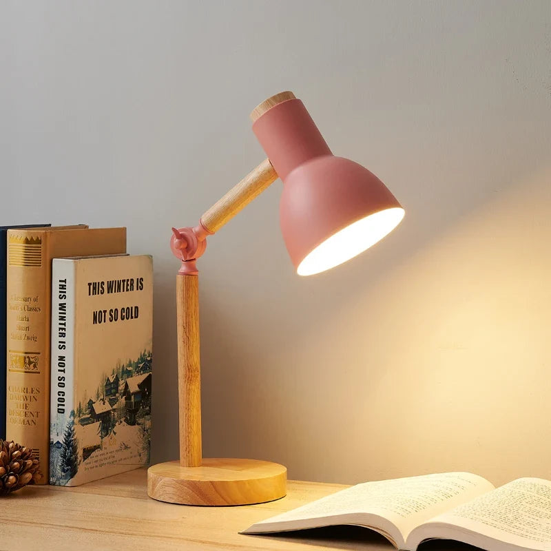 Lampe de bureau nordique en bois | Tête réglable, 45 cm