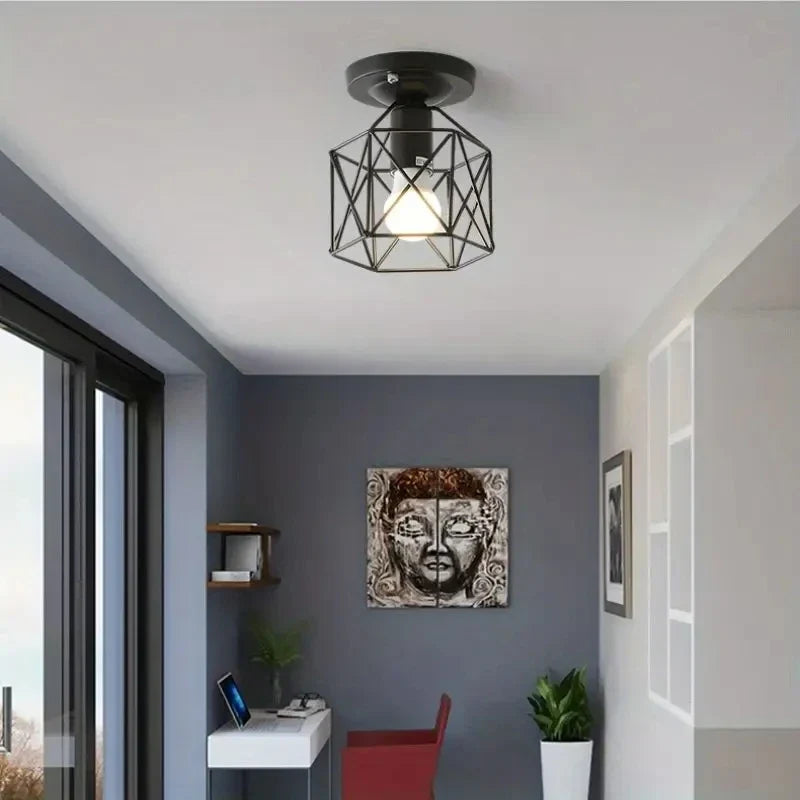 Plafonnier cage géométrique | Métal doré ou noir, Ø 13 cm