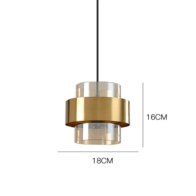 Suspension en verre fumé | Cylindre nordique cerclé de laiton