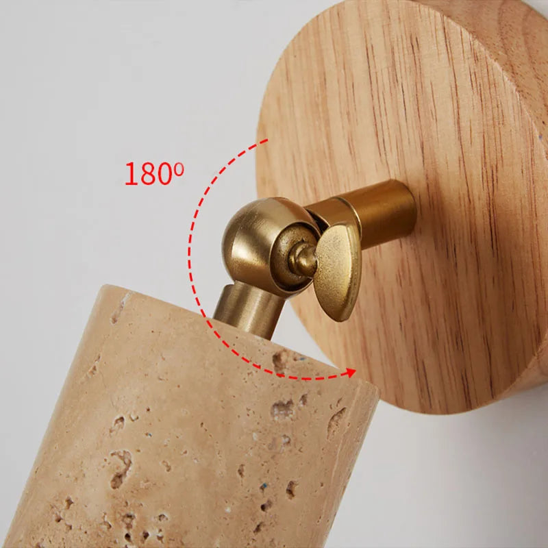 Applique Huangdong | Travertin et bois, esprit wabi-sabi