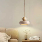 Suspension en pierre naturelle et bois | LED intégrée, Ø 15 cm