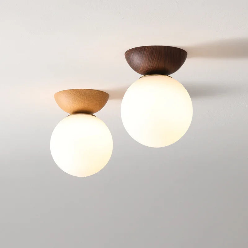 Luminaire boule de verre nordique | Bois ou noyer