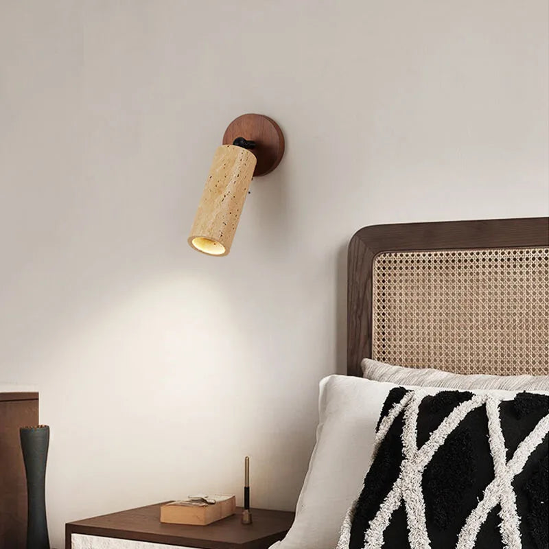 Applique Huangdong | Travertin et bois, esprit wabi-sabi