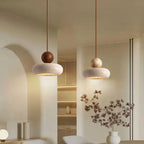 Suspension en pierre naturelle et bois | LED intégrée, Ø 15 cm