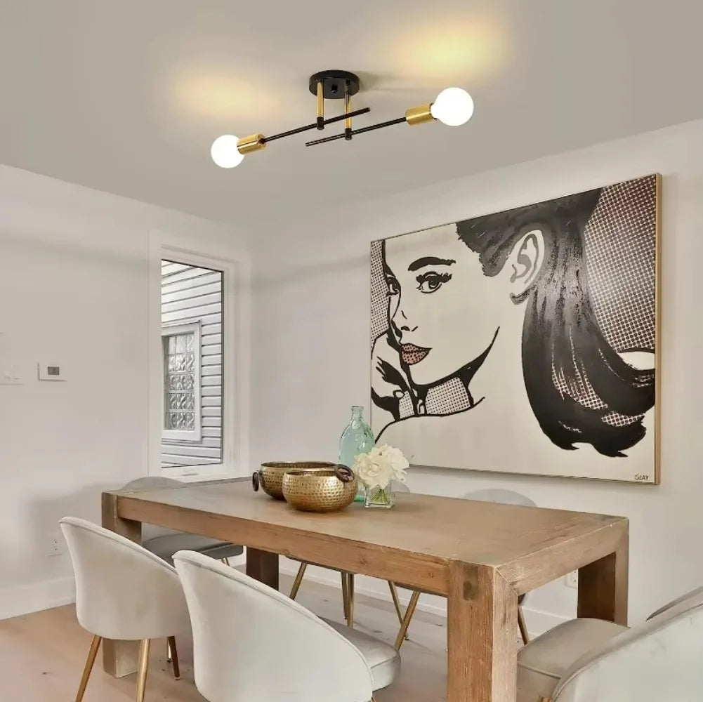 Plafonnier moderne 2 lumières | Lustre noir et doré, E27