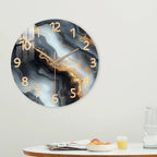 Horloge murale marbre bleu et or | Bois silencieux, 4 tailles