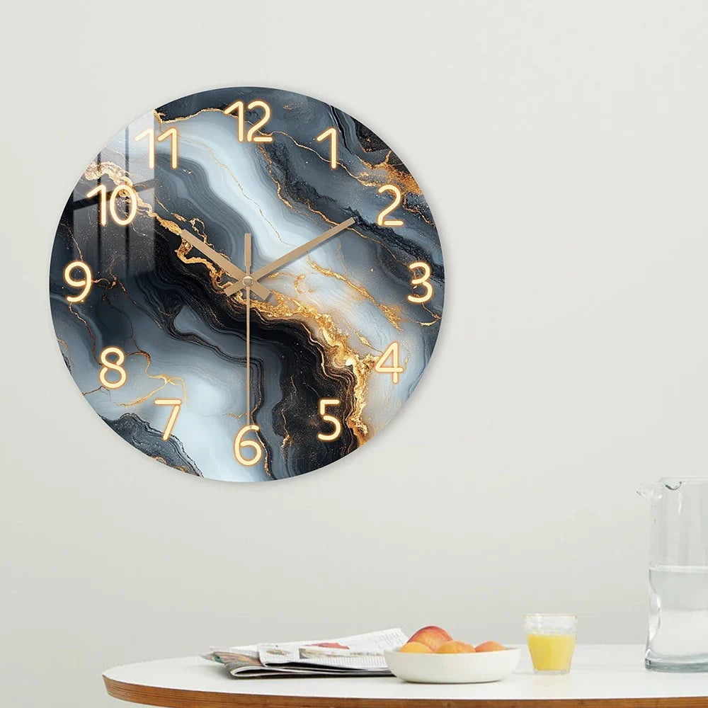 Horloge murale marbre bleu et or | Bois silencieux, 4 tailles