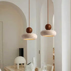 Suspension en pierre naturelle et bois | LED intégrée, Ø 15 cm