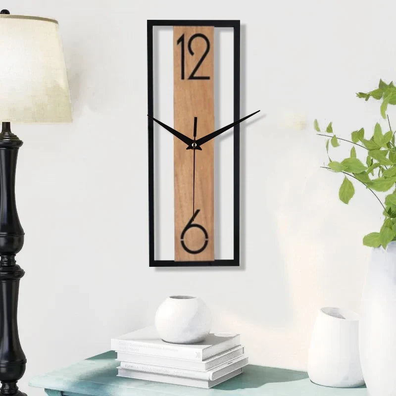 Horloge murale rectangulaire 30 × 11 cm | Bois et métal fin