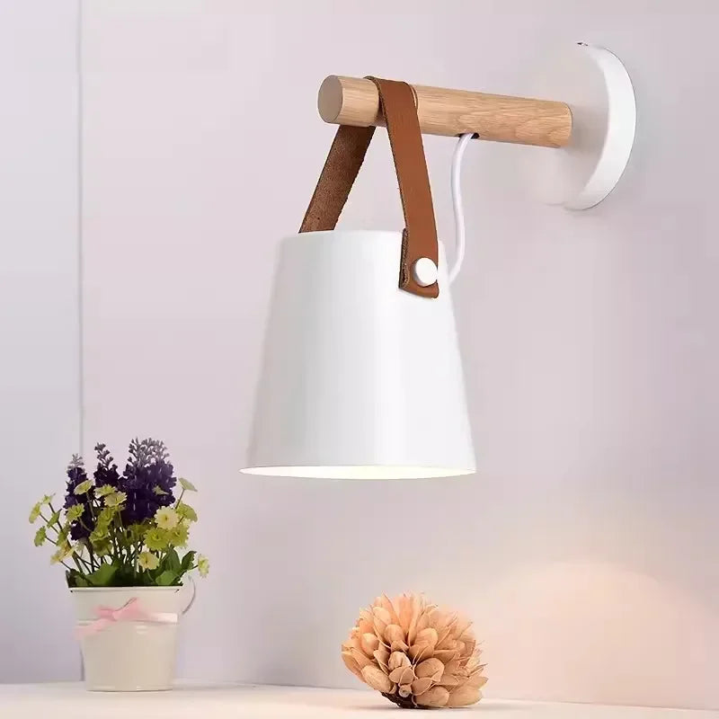 Applique nordique bois et cuir | Chevet suspendu E27