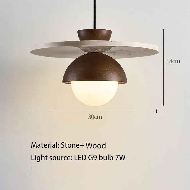 Suspension Denmark | Lustre LED en noyer et pierre, Ø 30 cm