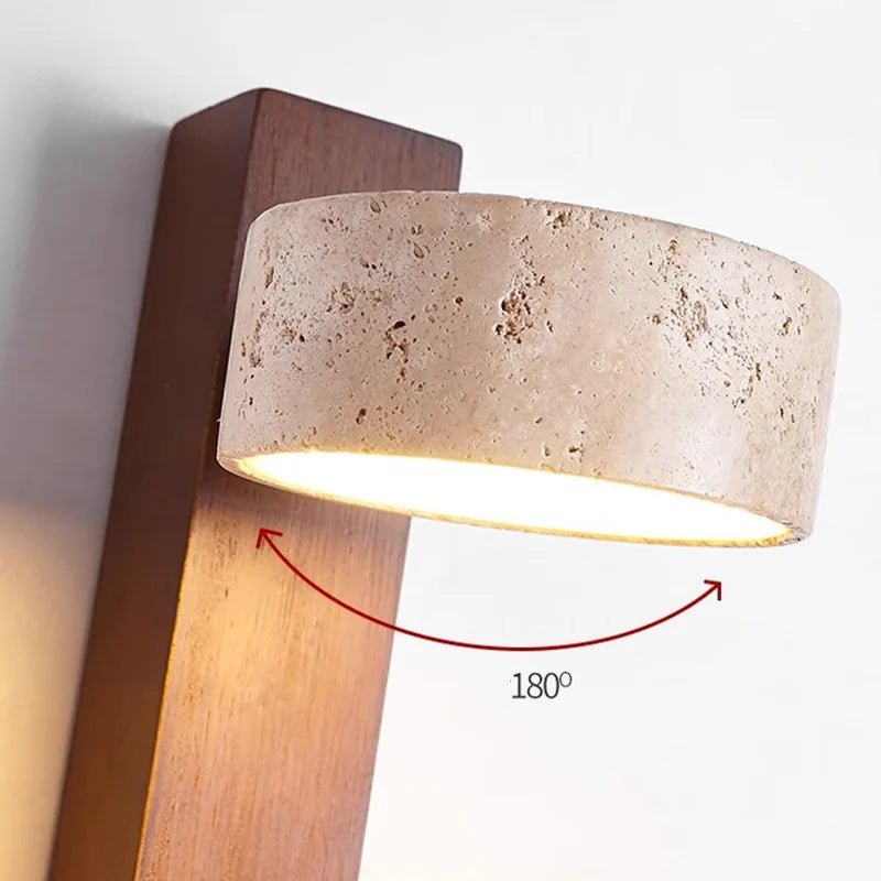 Applique Éclat | Tête de lit wabi-sabi en bois et travertin