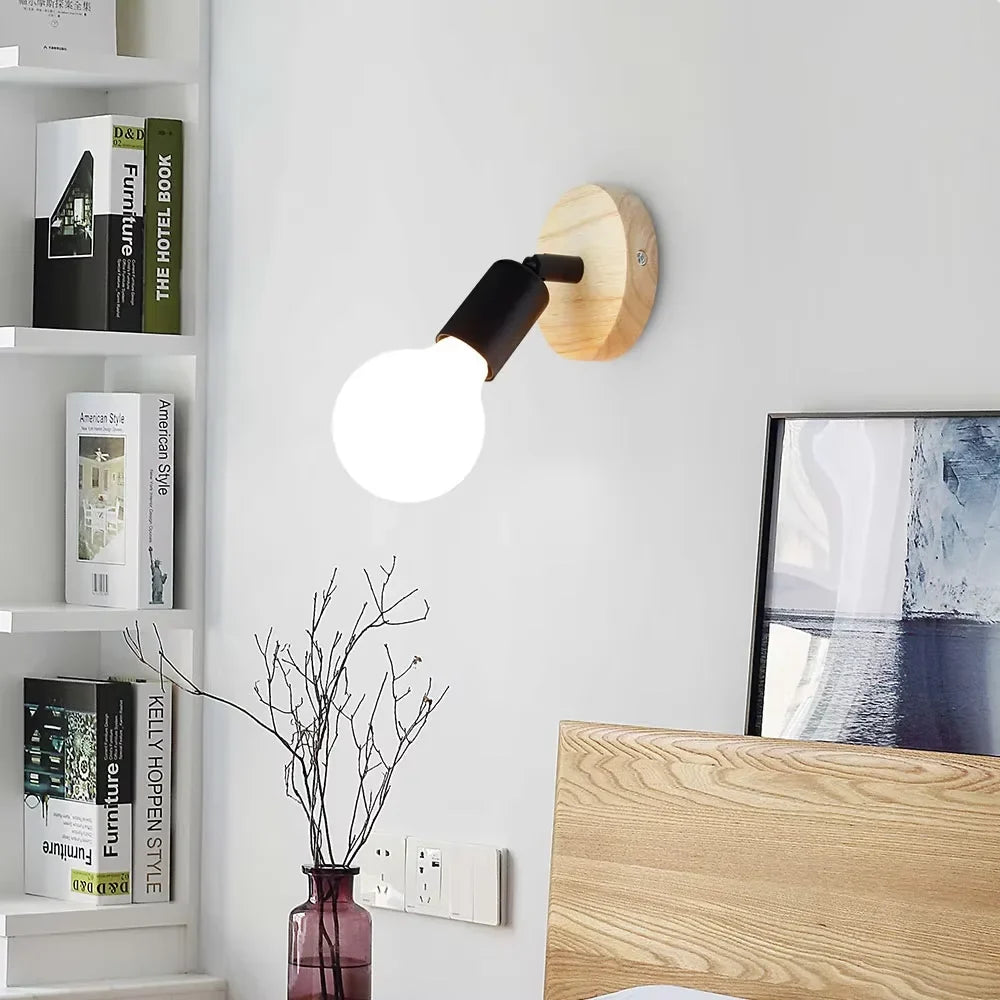 Applique murale rétro | Bois et métal, orientable 180°