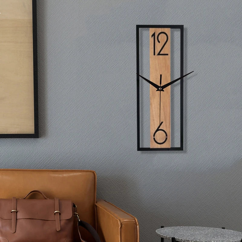 Horloge murale rectangulaire 30 × 11 cm | Bois et métal fin