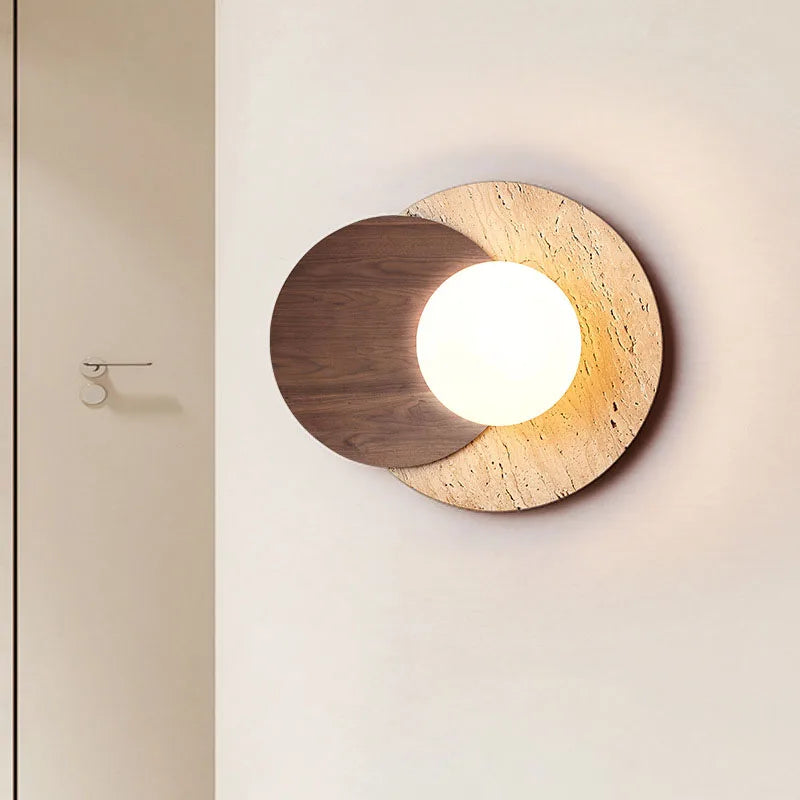 Applique murale Wabi-Sabi | Pierre naturelle, bois et verre dépoli