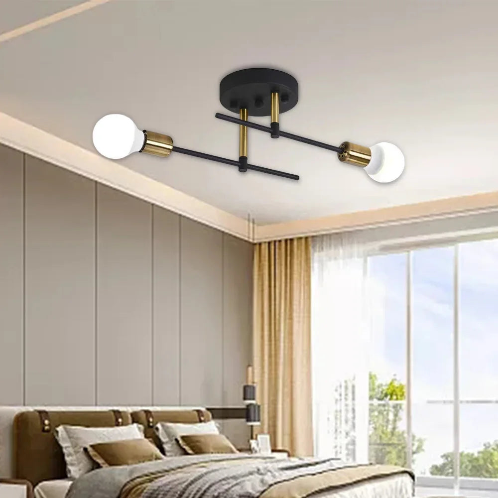 Plafonnier moderne 2 lumières | Lustre noir et doré, E27