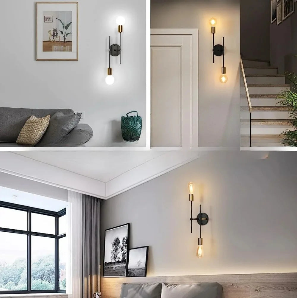Plafonnier moderne 2 lumières | Lustre noir et doré, E27