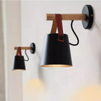 Applique nordique bois et cuir | Chevet suspendu E27