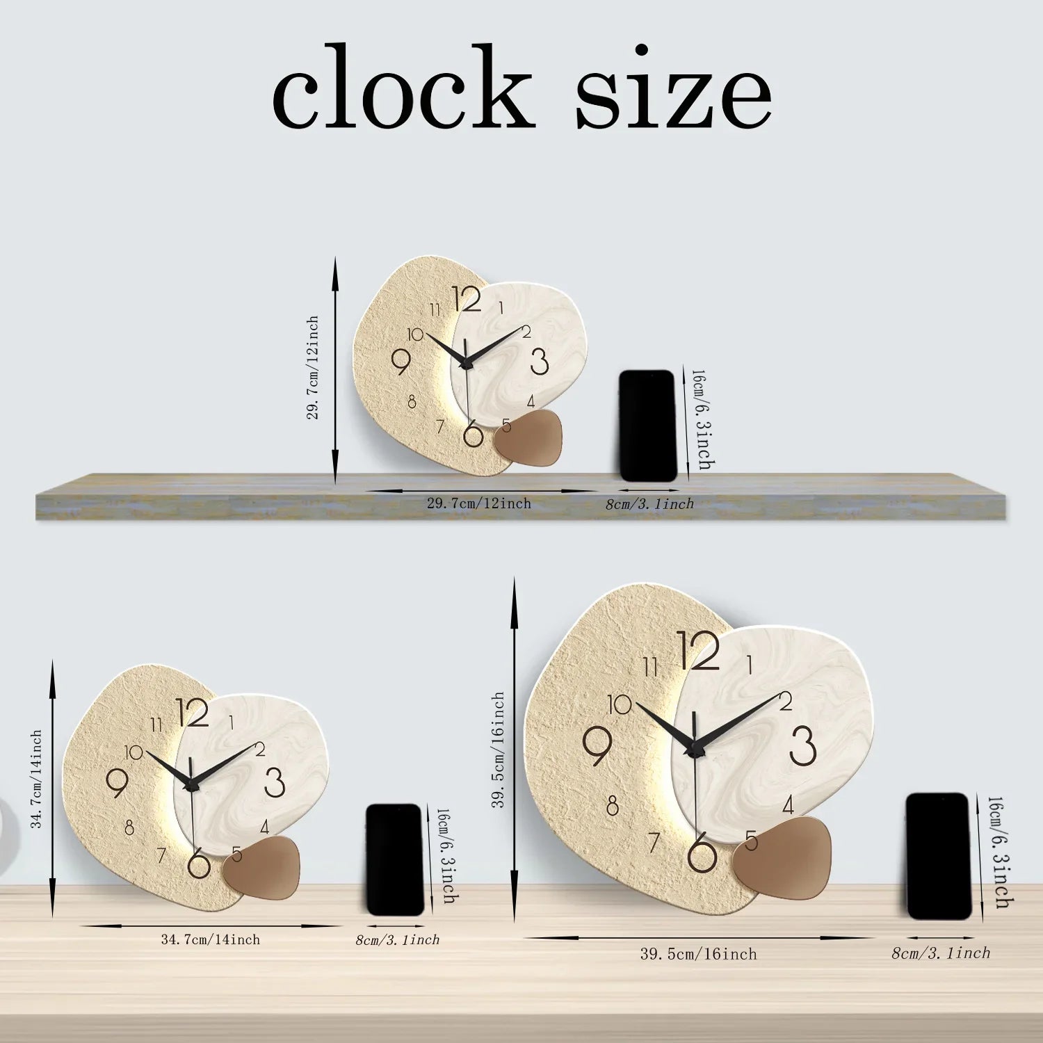 TempoStone | Horloge murale quartz silencieux, 3 tailles