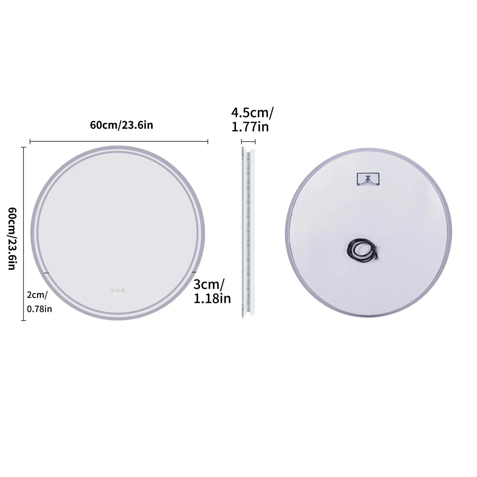LuvoRound | Miroir LED rond anti-buée, Ø60 ou Ø80 cm