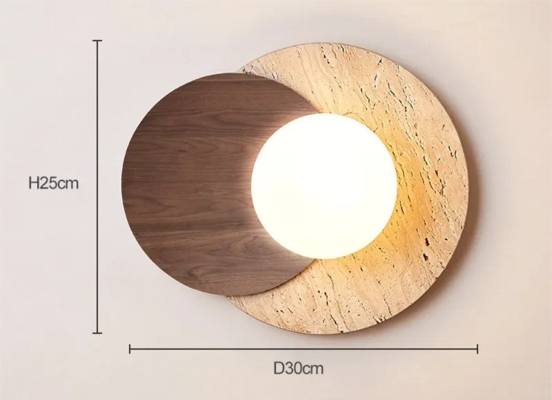 Applique murale Wabi-Sabi | Pierre naturelle, bois et verre dépoli