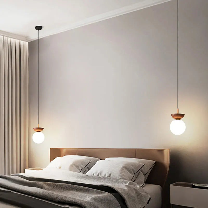 Luminaire boule de verre nordique | Bois ou noyer