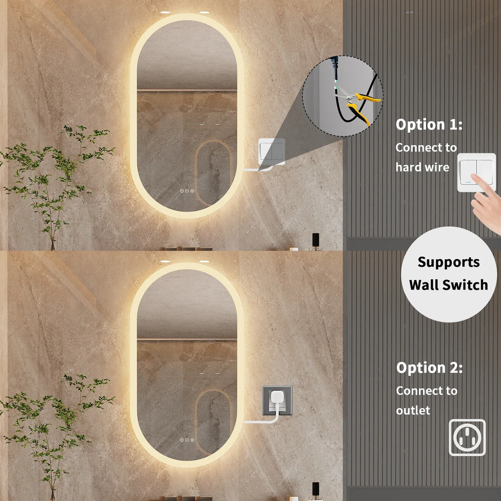 LumoOval | Miroir LED ovale anti-buée, 3 tailles