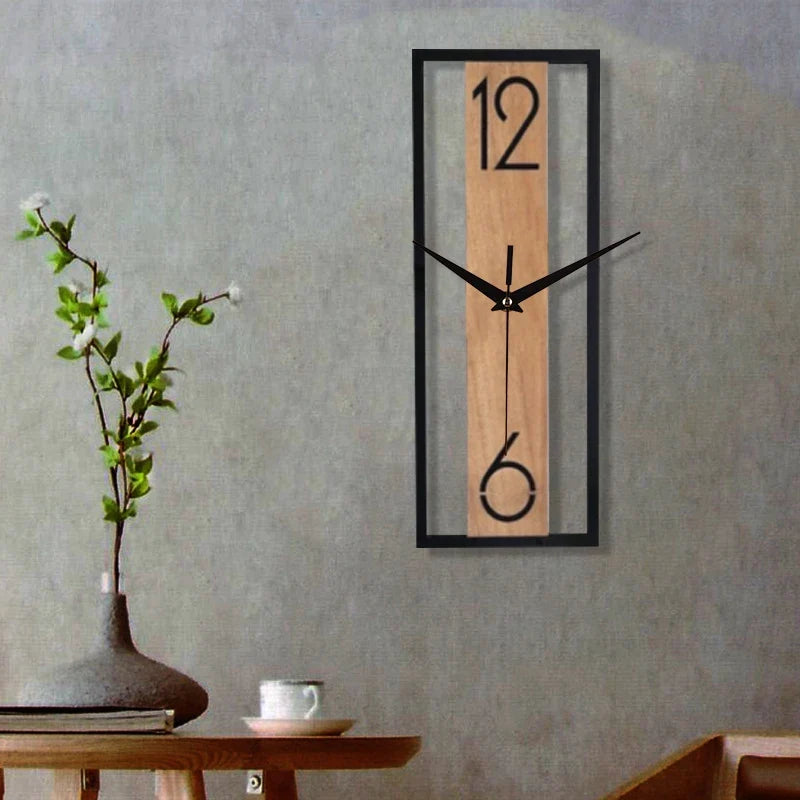 Horloge murale rectangulaire 30 × 11 cm | Bois et métal fin