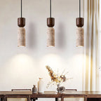 Suspension Wabi-Sabi travertin et bois | Ø 6,5 cm