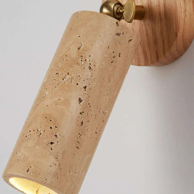 Applique Huangdong | Travertin et bois, esprit wabi-sabi