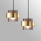 Suspension en verre fumé | Cylindre nordique cerclé de laiton