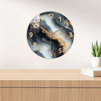Horloge murale marbre bleu et or | Bois silencieux, 4 tailles