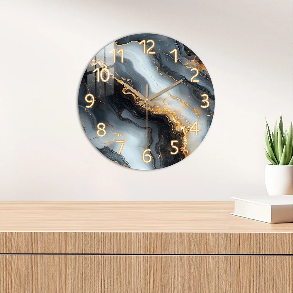 Horloge murale marbre bleu et or | Bois silencieux, 4 tailles