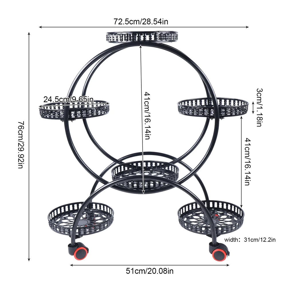 Support à plantes en métal à roulettes | 6 niveaux, 73 cm