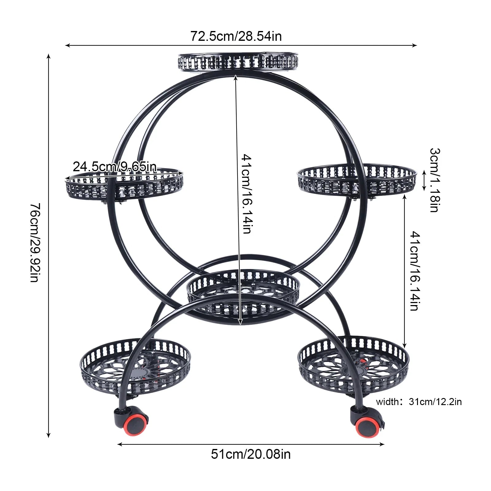 Support à plantes en métal à roulettes | 6 niveaux, 73 cm