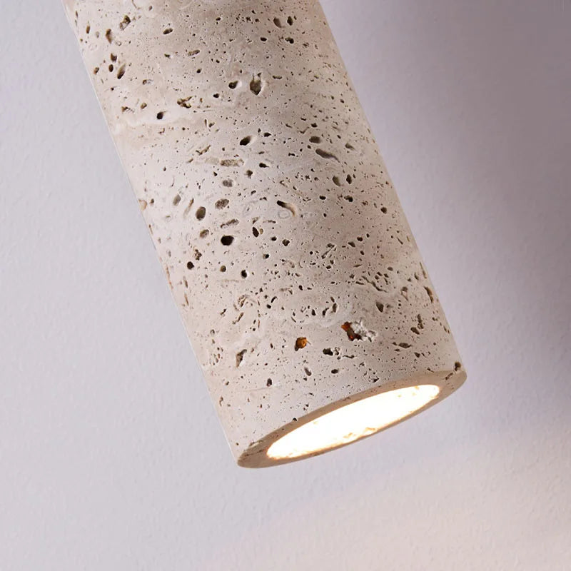Suspension Wabi-Sabi travertin et bois | Ø 6,5 cm