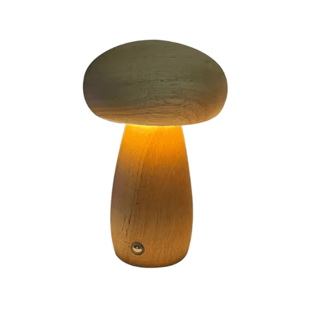 Veilleuse champignon Portobello | Bois naturel rechargeable