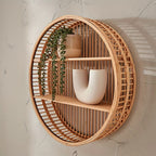 Étagère murale ronde en bambou | Ø 50 cm, 2 niveaux