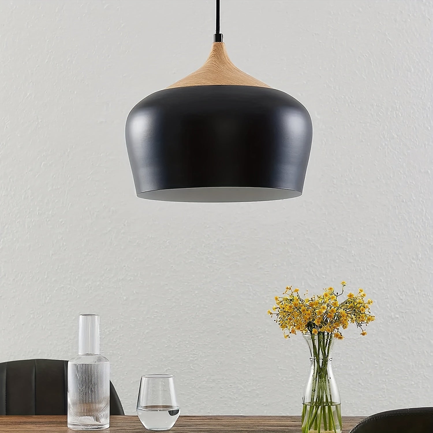 Suspension scandinave | Fer et effet bois, Ø 30 cm