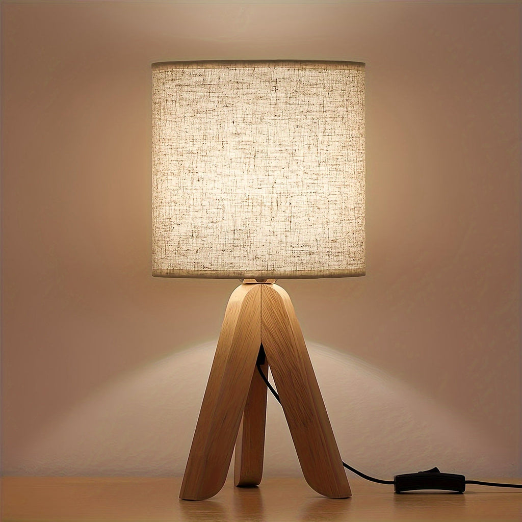 Lampe à poser trépied en bois | Abat-jour tissu, 39 cm