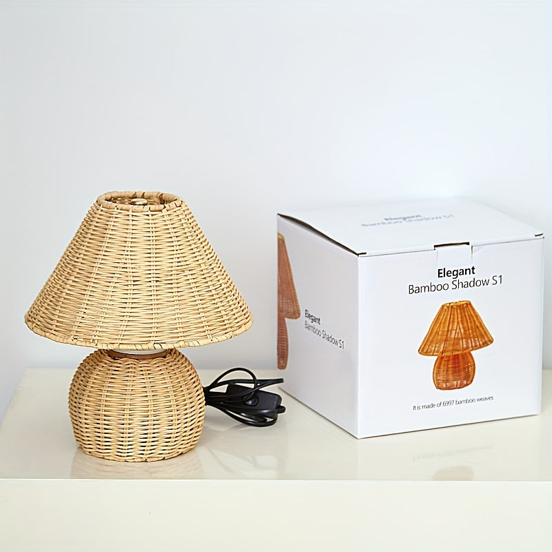 Lampe de bureau en bambou tressé | USB 5 V, esprit boho