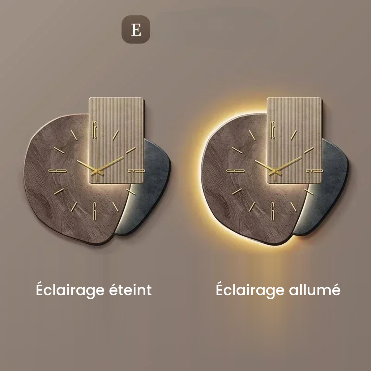 LumoClock modèle E, comparaison éclairage éteint et éclairage allumé