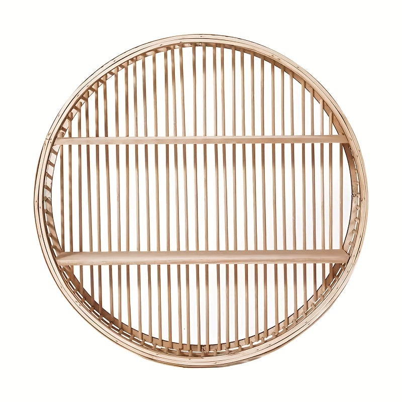 Étagère murale ronde en bambou | Ø 50 cm, 2 niveaux