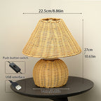 Lampe de bureau en bambou tressé | USB 5 V, esprit boho