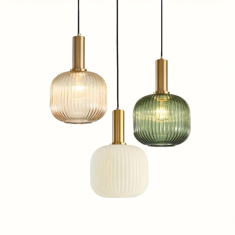 Suspension en verre strié | Laiton poli, 20 × 30 cm