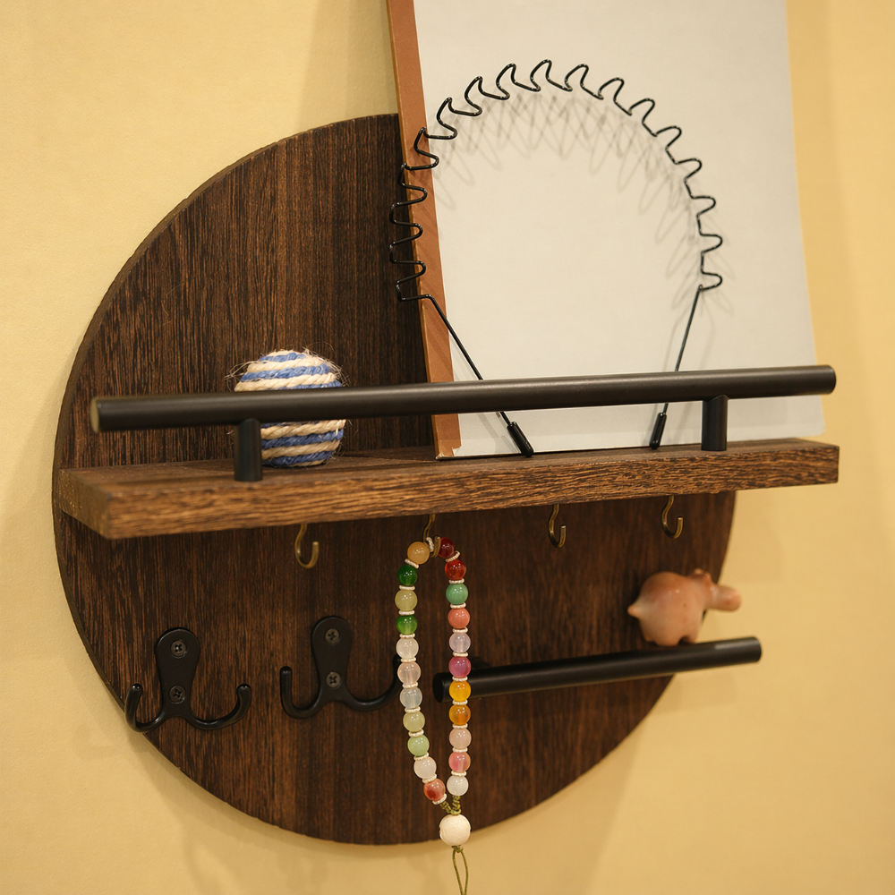 Porte-clés mural rond en bois | Organiseur d’entrée