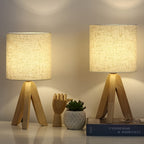 Lampe à poser trépied en bois | Abat-jour tissu, 39 cm