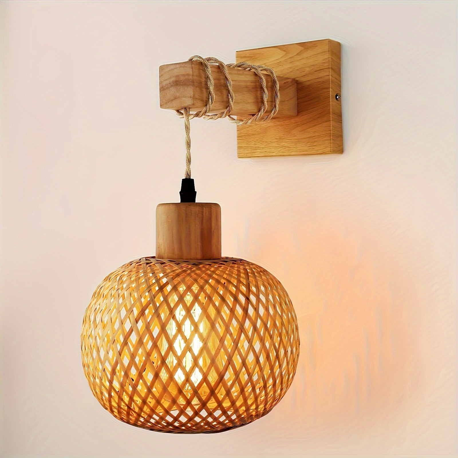 Applique murale rustique en bois | Rotin tressé à la main