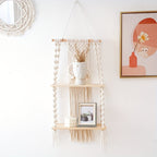 Étagère murale en macramé bohème | 2 niveaux, 75 × 35 cm