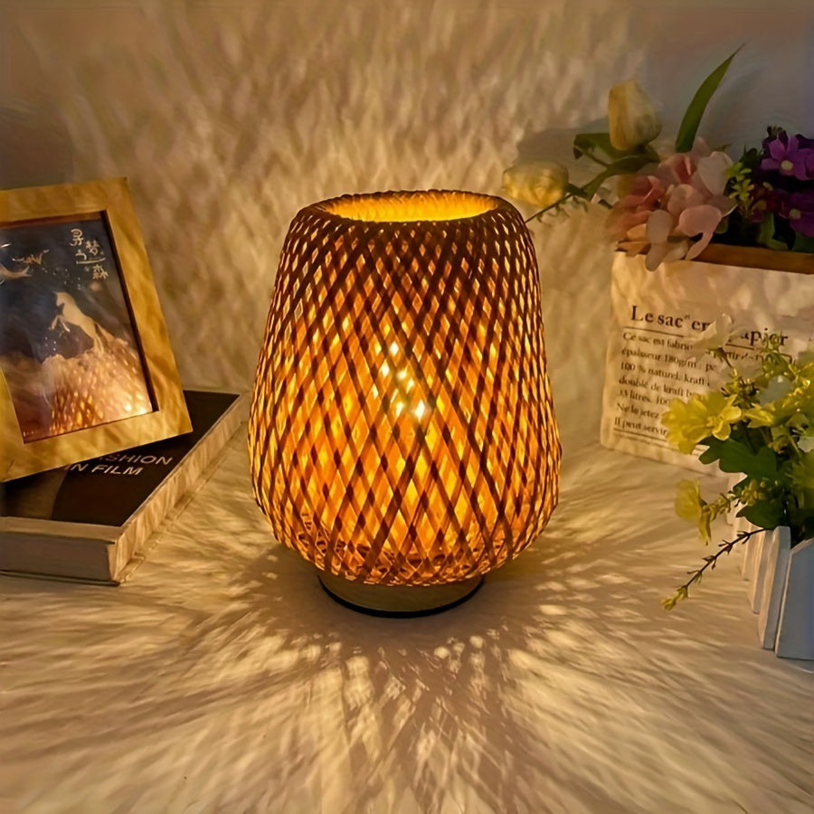 Lampe de chevet en bambou tressé | USB, 3 teintes de blanc